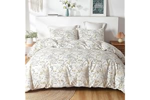 Lekesky Yellow Duvet Cover Queen Size - 100% Cotton Reversible Floral Duvet Cover Set with Zipper, Soft & Breathable Yellow Bedding Set, 3 Pieces, 1 Duvet Cover 90"x90" and 2 Pillowcases 20"x26"