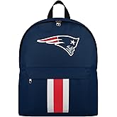 FOCO NFL Officially Licensed Team Color Primary Logo Solid Stripe Football School Bag Travel Backpack - New England Patriots - Navy