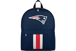 FOCO NFL Officially Licensed Team Color Primary Logo Solid Stripe Football School Bag Travel Backpack - New England Patriots - Navy