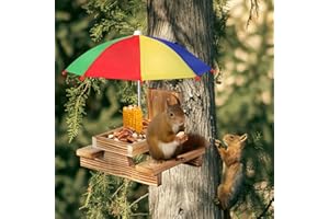 GNODRY Gnodary Squirrel Feeder with Umbrella, Squirrel Feeders for Outside, Squirrel Picnic Table Feeder - Chipmunk Feeder Hold Corn, Corn Cob, Peanuts Style2 (Red)