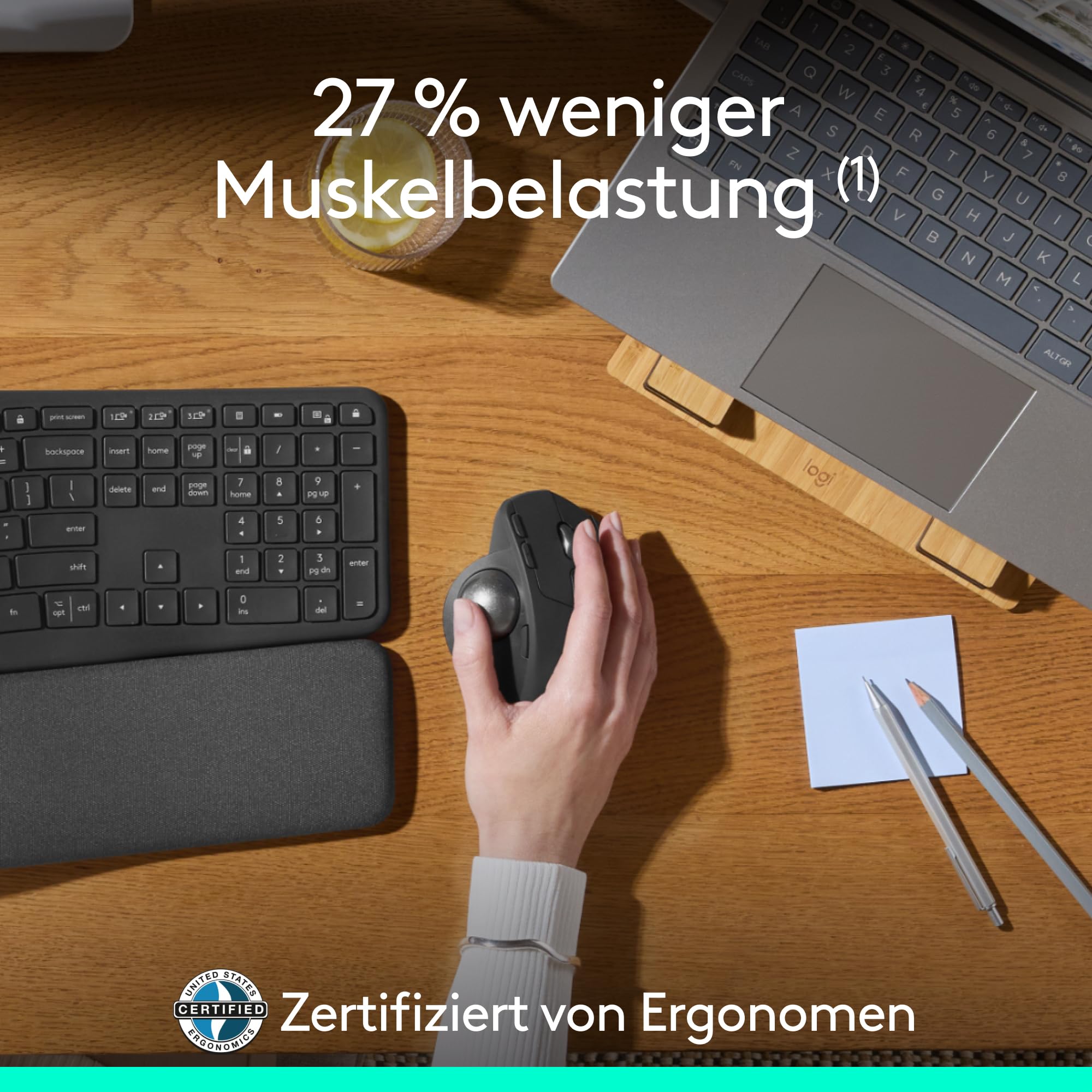Logitech MX Ergo S Advanced kabellose Trackball-Maus, über USB-C wiederaufladbare kabellose ergonomische Maus mit Bluetooth und verschlüsseltem Dongle, 6 programmierbare Tasten, für PC/Mac - Graphit 4