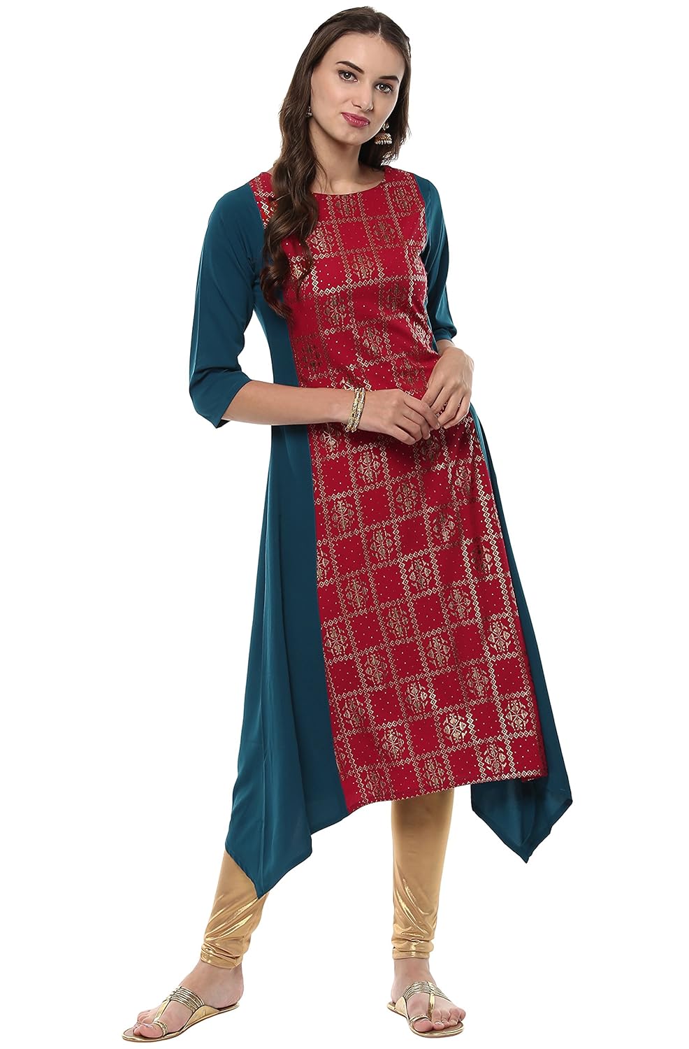 janasya women's crepe asymmetrical hemline kurta