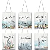 Paterr 6 Pcs New York Canvas Tote Bags Watercolor New York Travel Souvenir Art Design Gifts Grocery Shopping Beach Bag for Travelers Women Men
