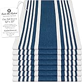 Aunti Em's Kitchen Designer Hand and Kitchen Dish Towels Woven from 100% Responsibly-Farmed, Thick, Luxurious Cotton, Oversized 20 x 30 inches, One Half Dozen, Marine Stripe