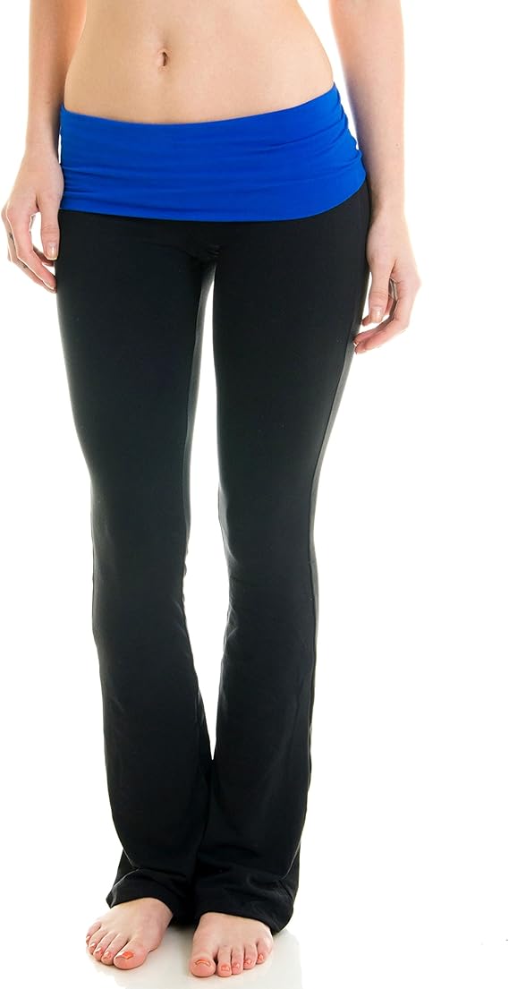 Kalon Clothing Juniors Fold Over Athletic Pants (Medium, Black/Cobalt