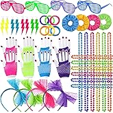 YAROMO 80s 90s Party Favors Birthday Supplies, Hip Hop Theme Gift Neon Earrings Glasses Gloves Necklace Slap Bracelet Neon Hair Scrunchies 80s 90s Party Decorations