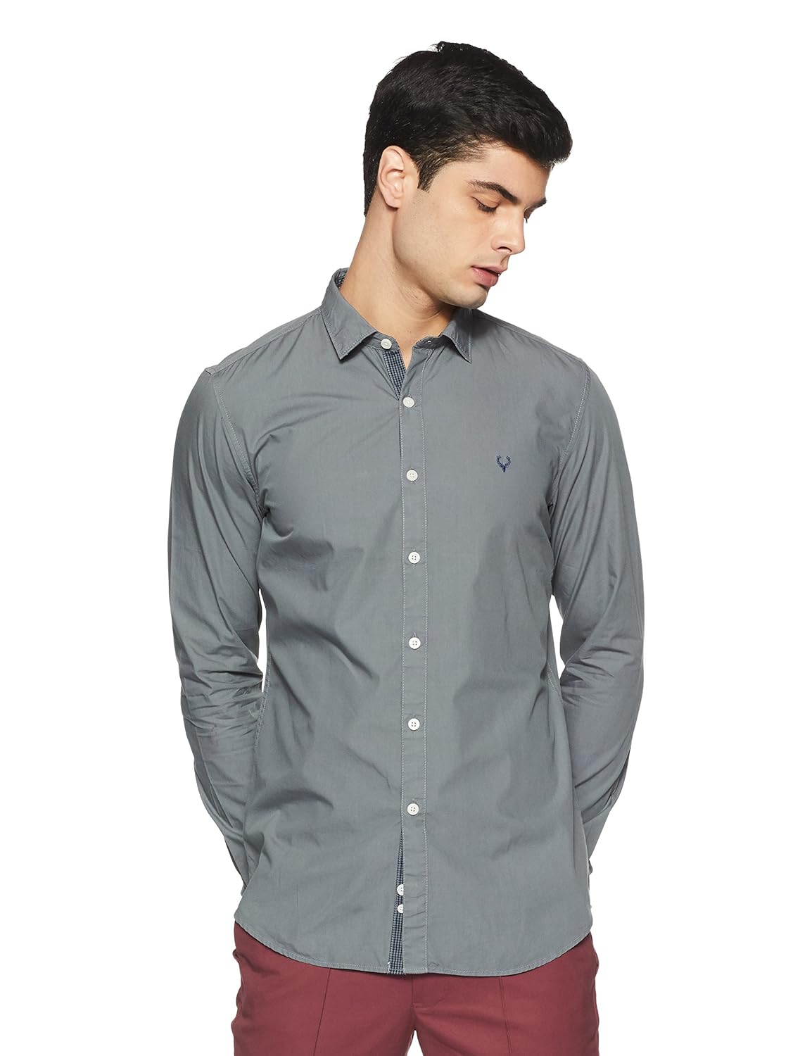 allen solly men's plain slim fit casual shirt