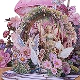 Yulijiji 3D Pop-up Fairy Garden Birthday Cards, Magical Design, Pink Floral Fantasy Scene, 3D Greeting Gift Cards for Girls, Daughters, Sister, Granddaughters All Occasion-Includes Notecard & Envelope