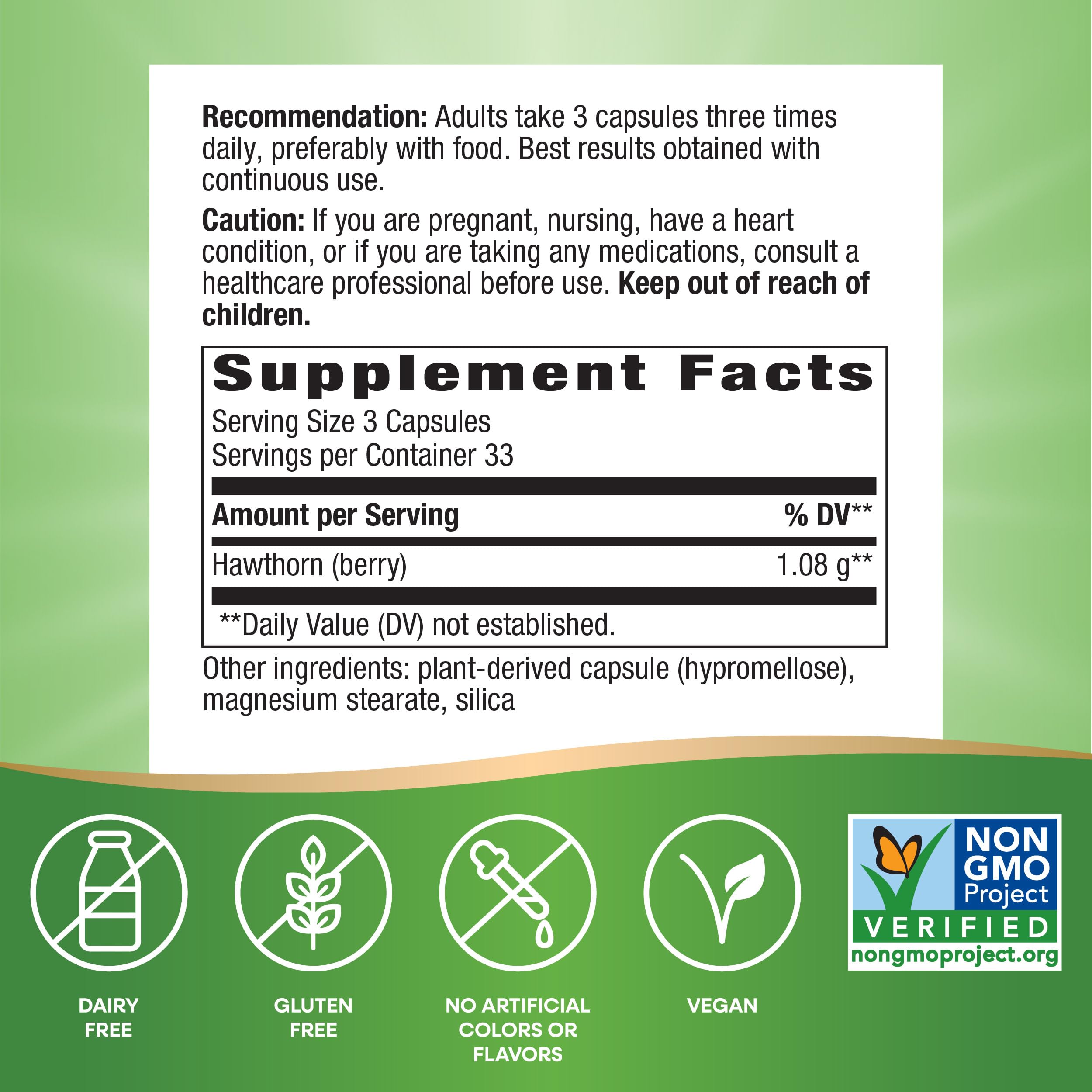 Nature's Way Herbal Hawthorn Berries, Traditional Heart Health Support*, 100 Vegan Capsules (Packaging May Vary)