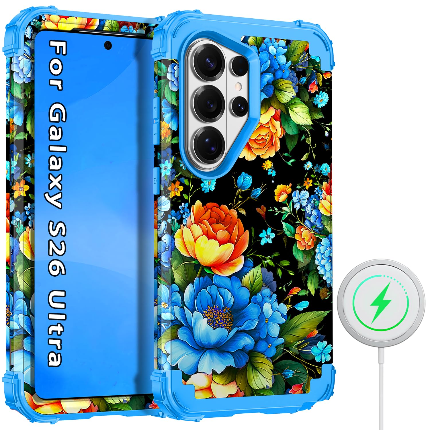 Hekodonk for Galaxy S26 Ultra Case Magnetic,[Compatible with MagSafe] Three Layer Heavy Duty Shockproof Hard Plastic+Soft Silicone Full Protective Case for Samsung Galaxy S26 Ultra 6.9 inch,Blueblack
