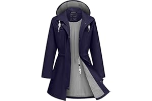 ATLASLAVA Rain Jacket Women Waterproof Long Lightweight Raincoat Hooded Windbreaker Outdoor Trench Coat