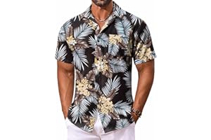 COOFANDY Men's Hawaiian Shirt Short Sleeve Floral Button Down Shirts Tropical Vacation Beach Shirts with Pocket