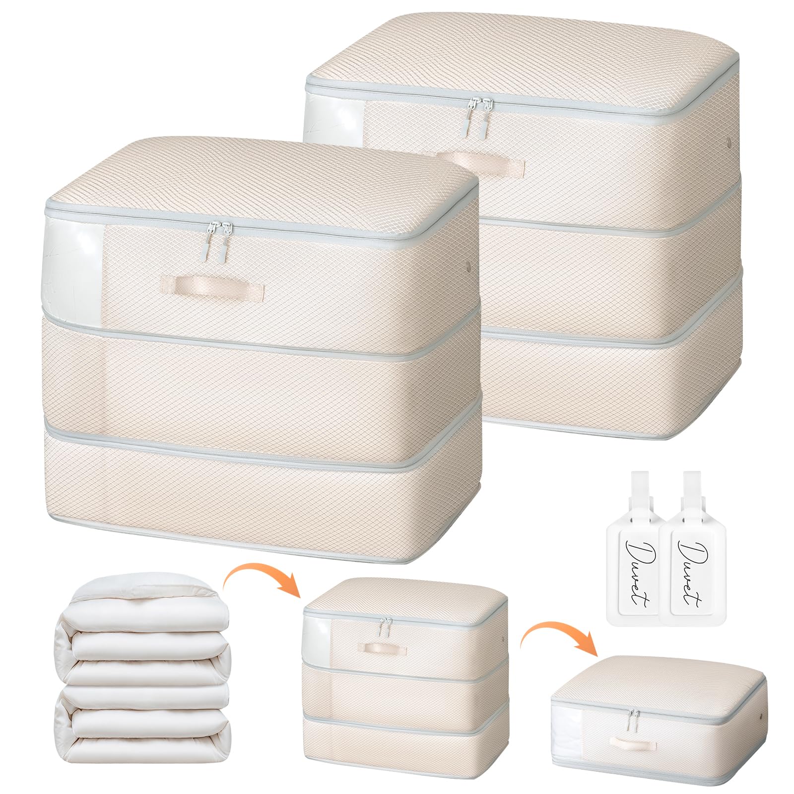 DIMJ 3Layer Space Saver Bags - Ultra Compression Storage Bags for Duvet, Blanket, Compress 110L to 66L, Machine Washable Nylon Bags for Dorms Travel Moving, Clear Window Dual Handles, 2 Labels, 2 Pack