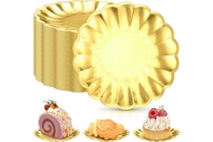 Yungyan 100 Pcs Mini Dessert Plates Cupcake Plates 3.5 Inch Gold Scalloped Rim Mini Paper Dessert Dish for Cake DIY Baking Party Wedding Birthday