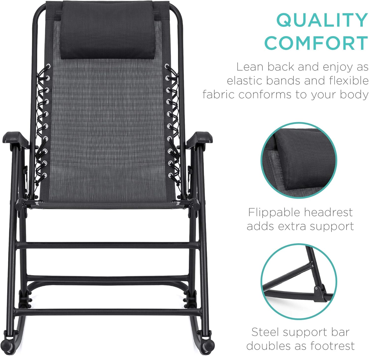 Best Choice Products Foldable Zero Gravity Rocking Mesh Patio Recliner Chair w/Headrest Pillow - Black : Garden & Outdoor