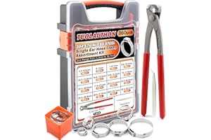 360PCs Stainless Steel Single Ear Clamp Assortment Kit (16 Sizes) with Pliers for Hose, Pipe, Auto & Home Appliances