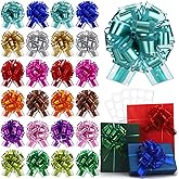 24Pcs Large Gift Bow Ribbon 6 Inch Pull Bows for Baskets Gift Warpping Christmas Adhesive Matte Warp Bow for Presents Party Birthday Anniversary Boxes Flower Valentine's Day (24Pcs-Mix Colors-H)