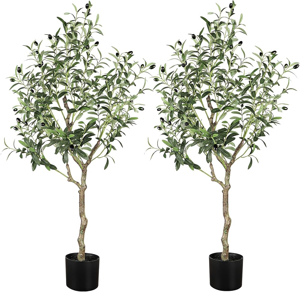 YOLEO 4FT Artificial Olive Tree Faux Silk Olive Plant 120cm 2 Pack
