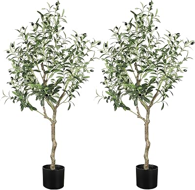 YOLEO 4FT Artificial Olive Tree Faux Silk Olive Plant 120cm 2 Pack