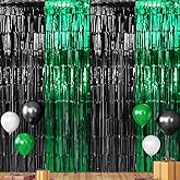 6Pack 3.3Ft x 6.6Ft Graduation Foil Fringe Curtain Backdrop Decorations, Green Black Metallic Tinsel Foil Streamers Curtain Photo Booth Background for Graduation Prom Wedding Birthday Party Decoration