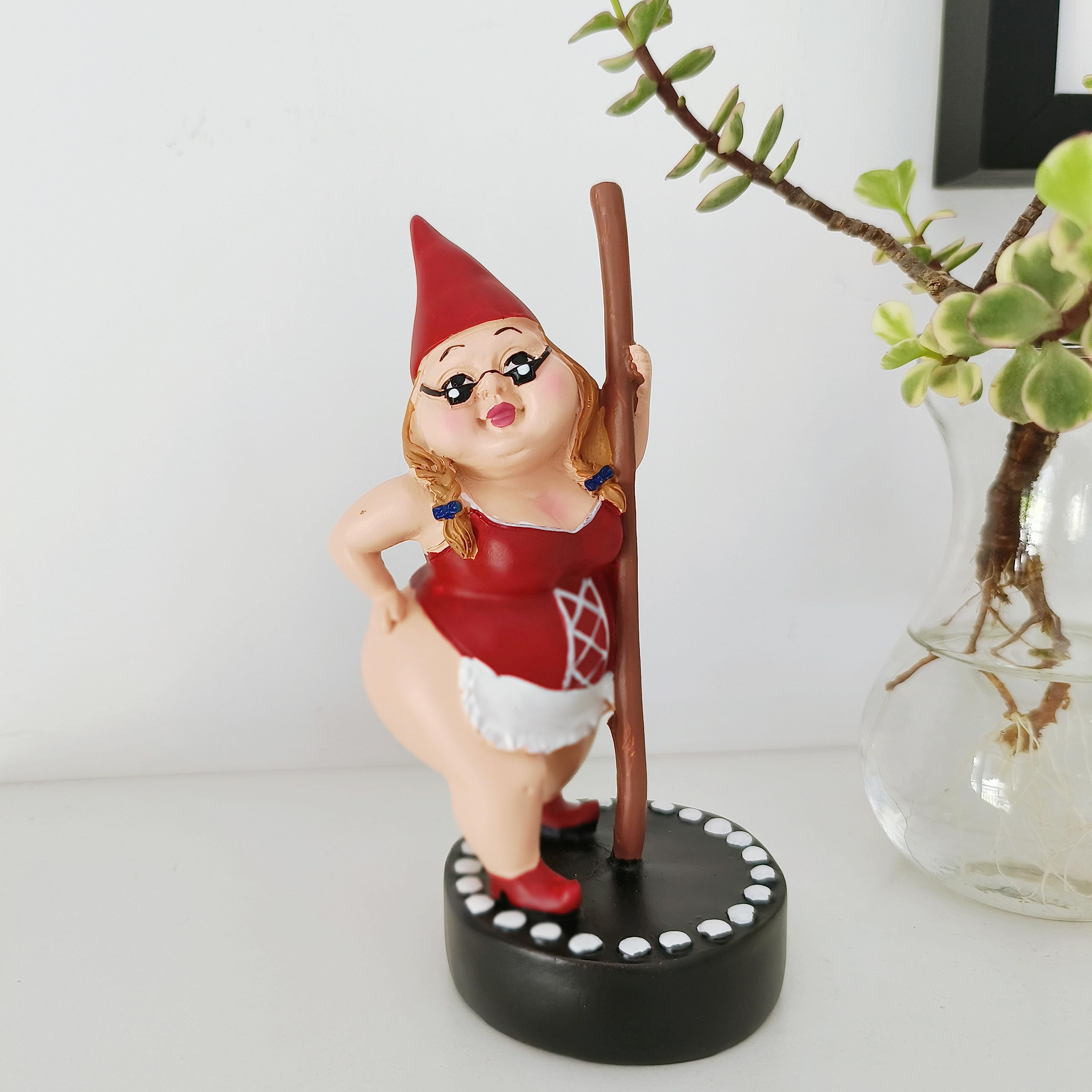 Myqiqi Pole Dancing Gnome Statue Funny Gnome Garden Ornament for Fairy Garden or Home Décor Two Size 12cm and 17cm (RED-L)