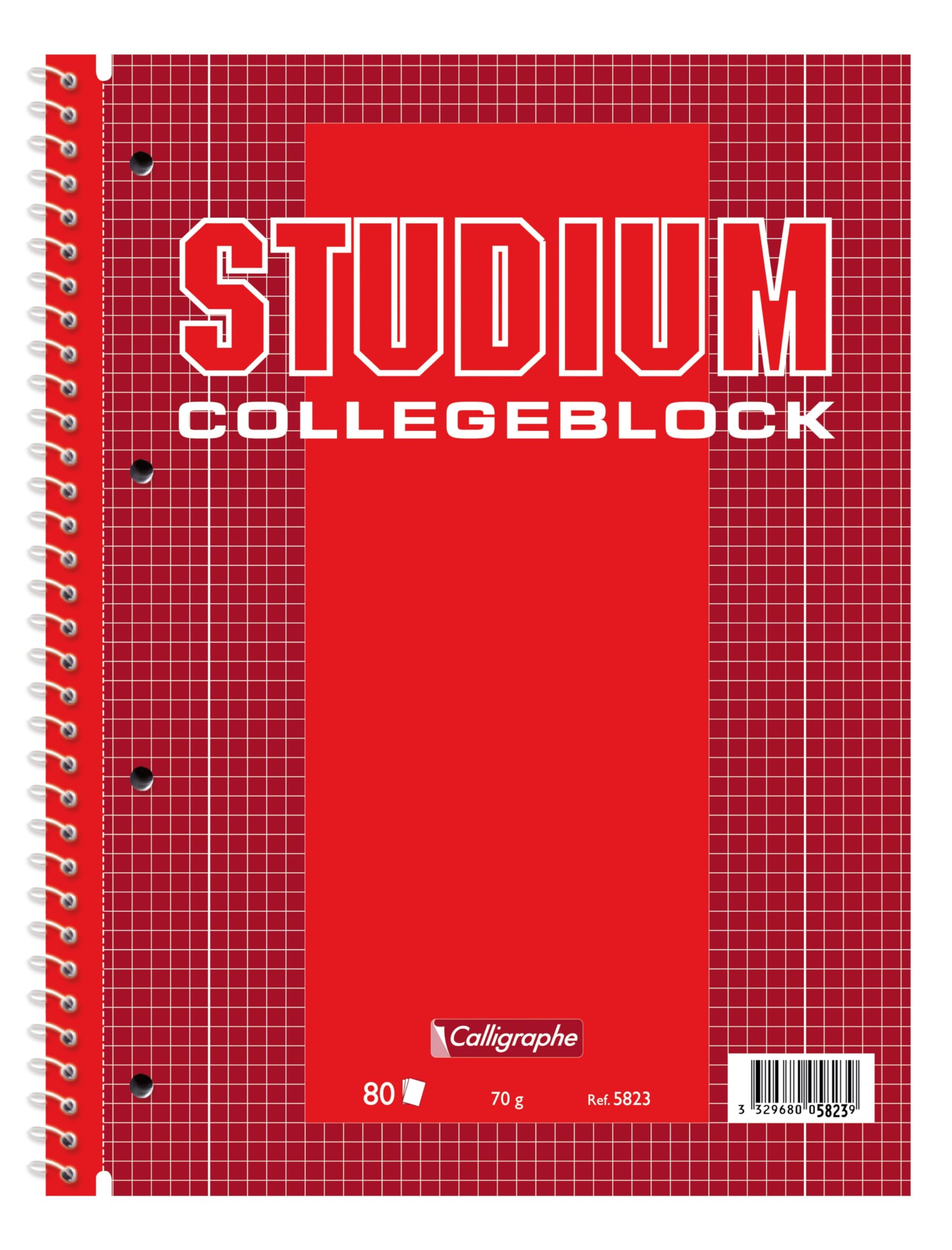 Clairefontaine 5823C - One School Notebook DIN A4 21x29.7 cm, 160 Pages, 70g, Small Squares with 2 Margins, 4-Hole Punched, Perfect Bound, Red, 1 Piece