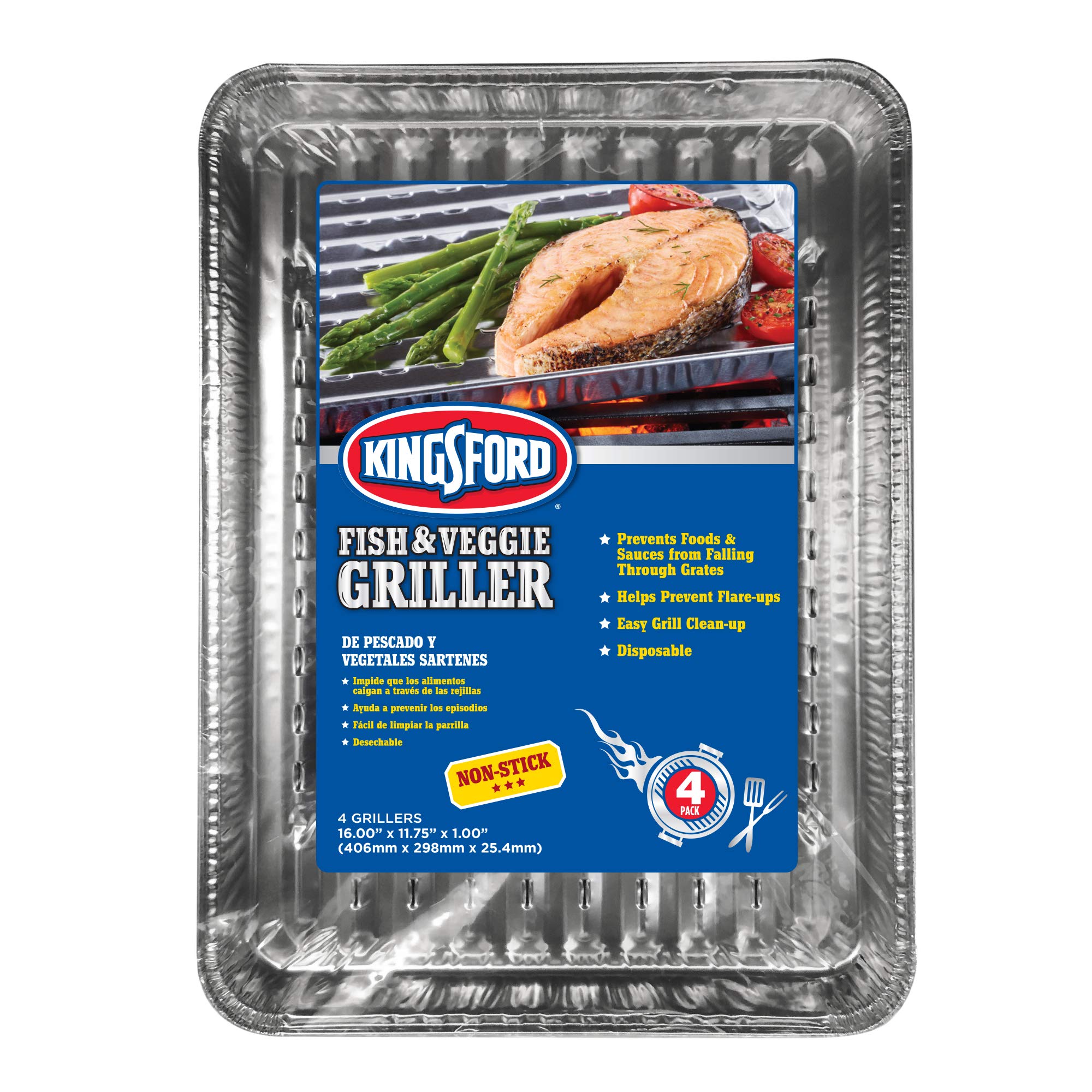 Kingsford Grilling Fish & Veggie Griller, Non-Stick Aluminum Grill Liner, Prevents Food from Falling through Grill Grates, 16