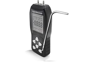 PerfectPrime AR1890P1, Digital Air Pressure Manometer to Measure Gauge & Differential Pressure ±13.79kPa / ±2 psi / ±55.4 H2O with 304 Stainless Steel Static Tube 5.13" x 2.34" Length
