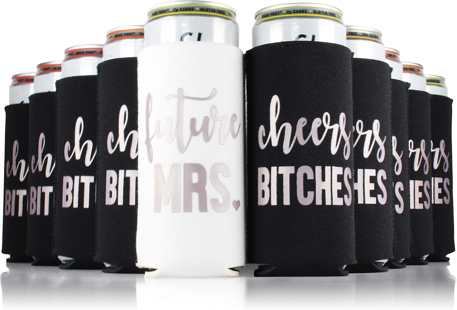 Bachelorette Slim Can Coolers (Black Cheers, 10) Kitchen