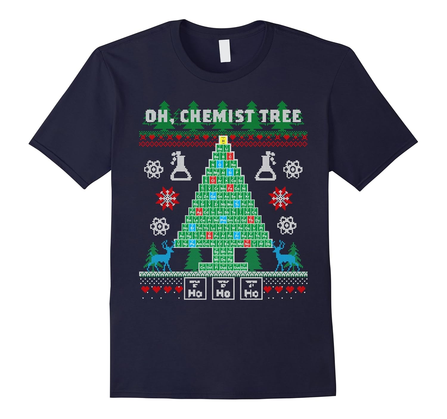 Oh Chemist Tree Funny Holiday Ugly Christmas Sweater T-Shirt-Rose