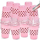 FYSUIMU 50Pcs Valentine' s Day Plastic Cups 16OZ Disposable Drinking Cup Romantic Pink Red Heart Stackable Party Cups for Wedding Anniversary Holiday Party Supplies