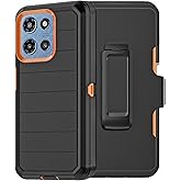 Haeuorey for Motorola Moto G 2026/2025 Case: for Moto G Play 2026 Case with Belt Clip Holster, Heavy Duty 3-Layer Military Grade Rugged Full Body Protection Cover (Black/Orange)