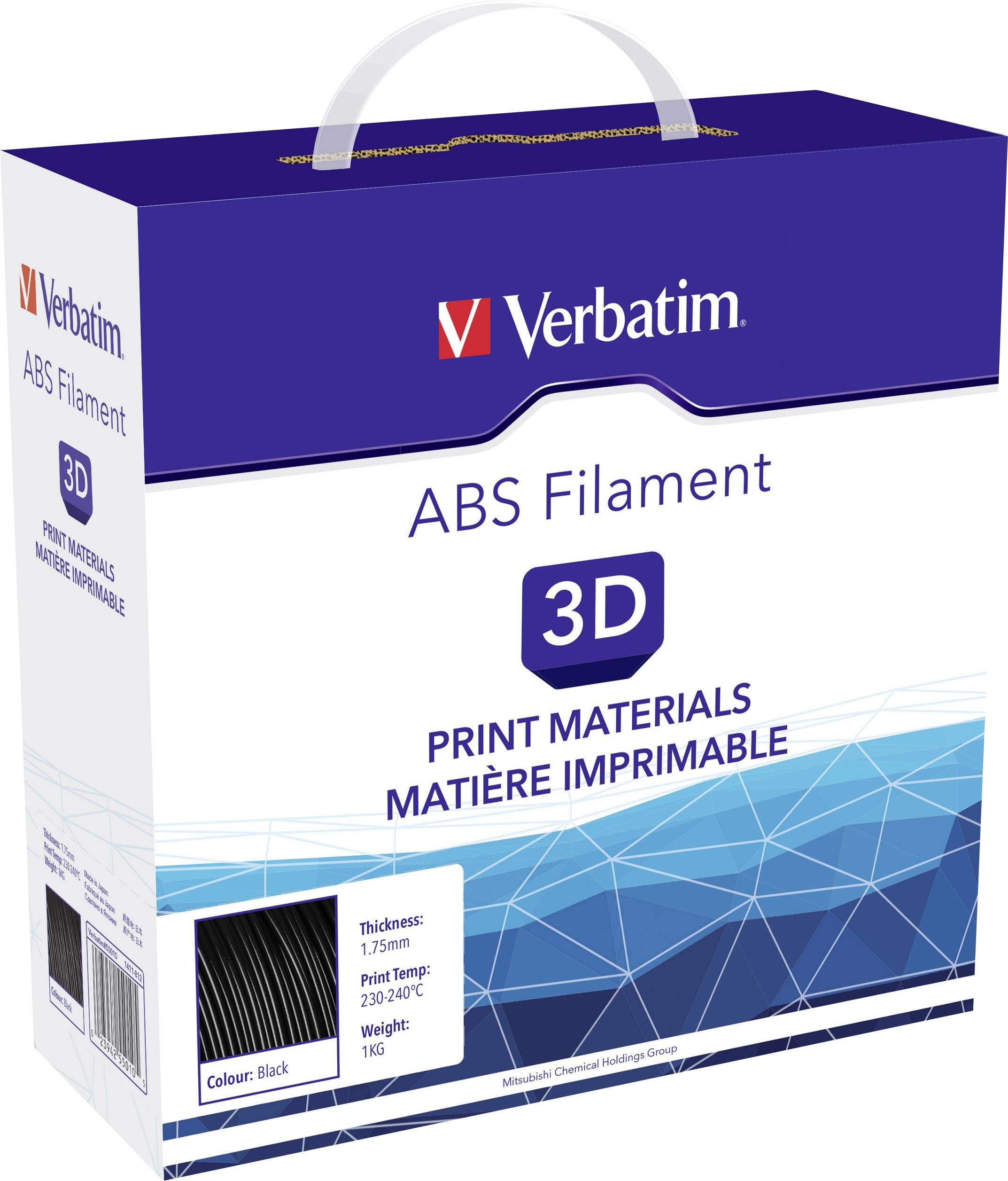 VERBATIM ABS filament 3D printing - 1.75 mm - 1 kg - high performance acrylonitrile-butadiene-styrene for material extrusion - for 3D printer and 3D pen - 3D printer filament made of ABS - black