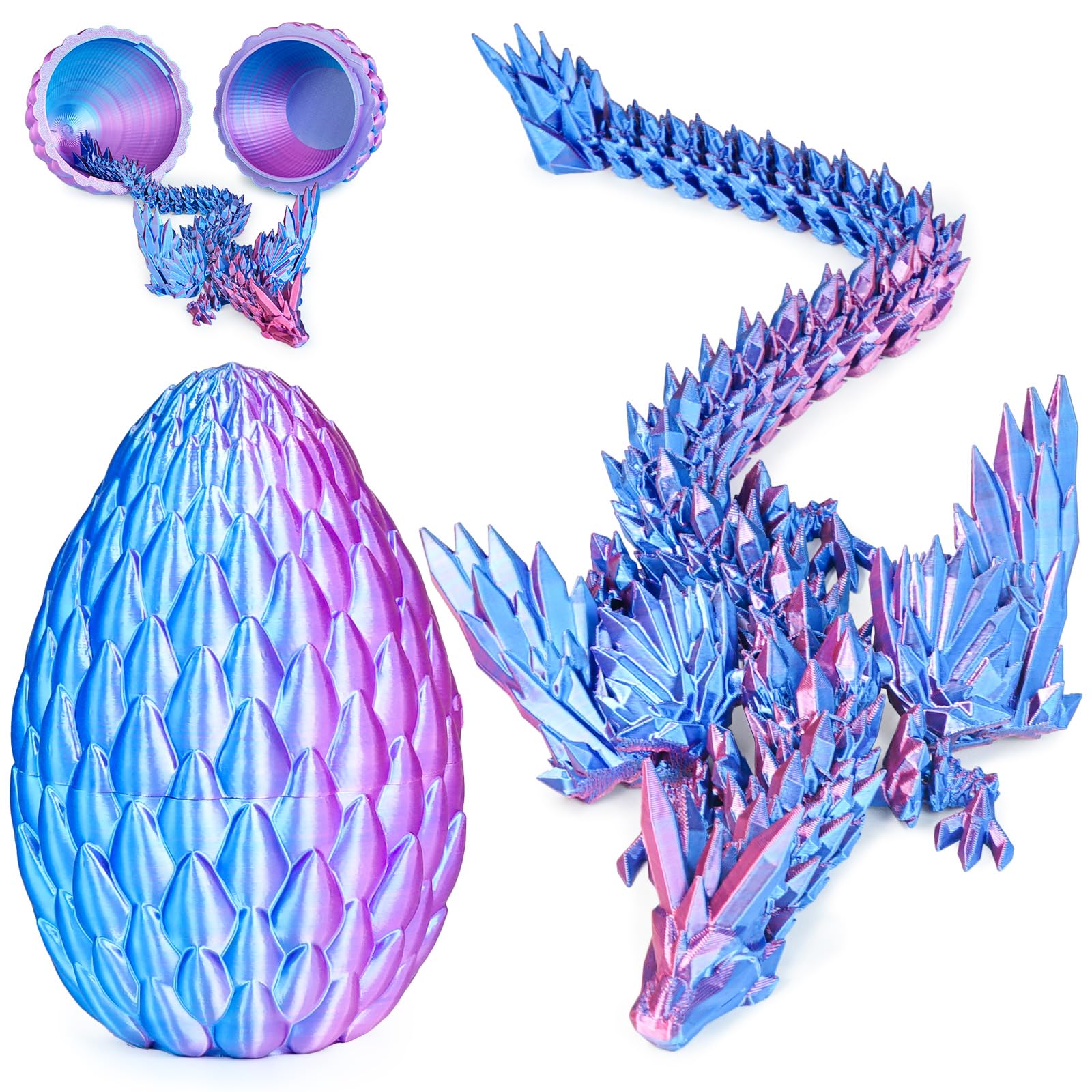 Photo 1 of 3D Printed Dragon Eggs with Articulated Fly Dragon Inside, Collectible Figurines Fidget Toy for Adults Kids Birthday Easter Christmas White Elephant Gifts for Friends Colleagues(Blue Pink, M size)