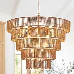 YOMECOO 25.6" Large Rattan Chandelier Vintage