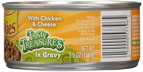 FRISKIES CANNED TASTY TREASURES CAT FOOD, CHICKEN AND CHEESE IN GRAVY, 5.5 OZ