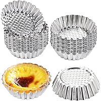 Dicunoy 30 PCS Egg Tart Mold for Baking, 3.8 Inch Stainless Steel Mini Tart Tin Pans, Ensaymada Molder Filipino, Pie Tartlet 