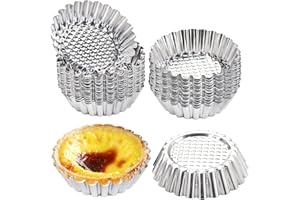 Dicunoy 30 PCS Egg Tart Mold for Baking, 3.8 Inch Stainless Steel Mini Tart Tin Pans, Ensaymada Molder Filipino, Pie Tartlet Cupcake Cake Muffin Mold