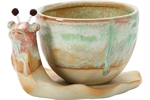 Creative Co-Op Stoneware Snail Planter, Reactive Glaze, (Each One Will Vary), Set of 2 Pieces