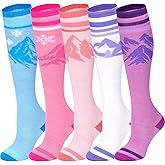 Toulite 5 Pairs Ski Socks for Women Wool Thermal Warm Winter Thick Knee High Socks Gifts for Friends Family Skiing Snowboarding Travelling Outdoor Activity Accessories