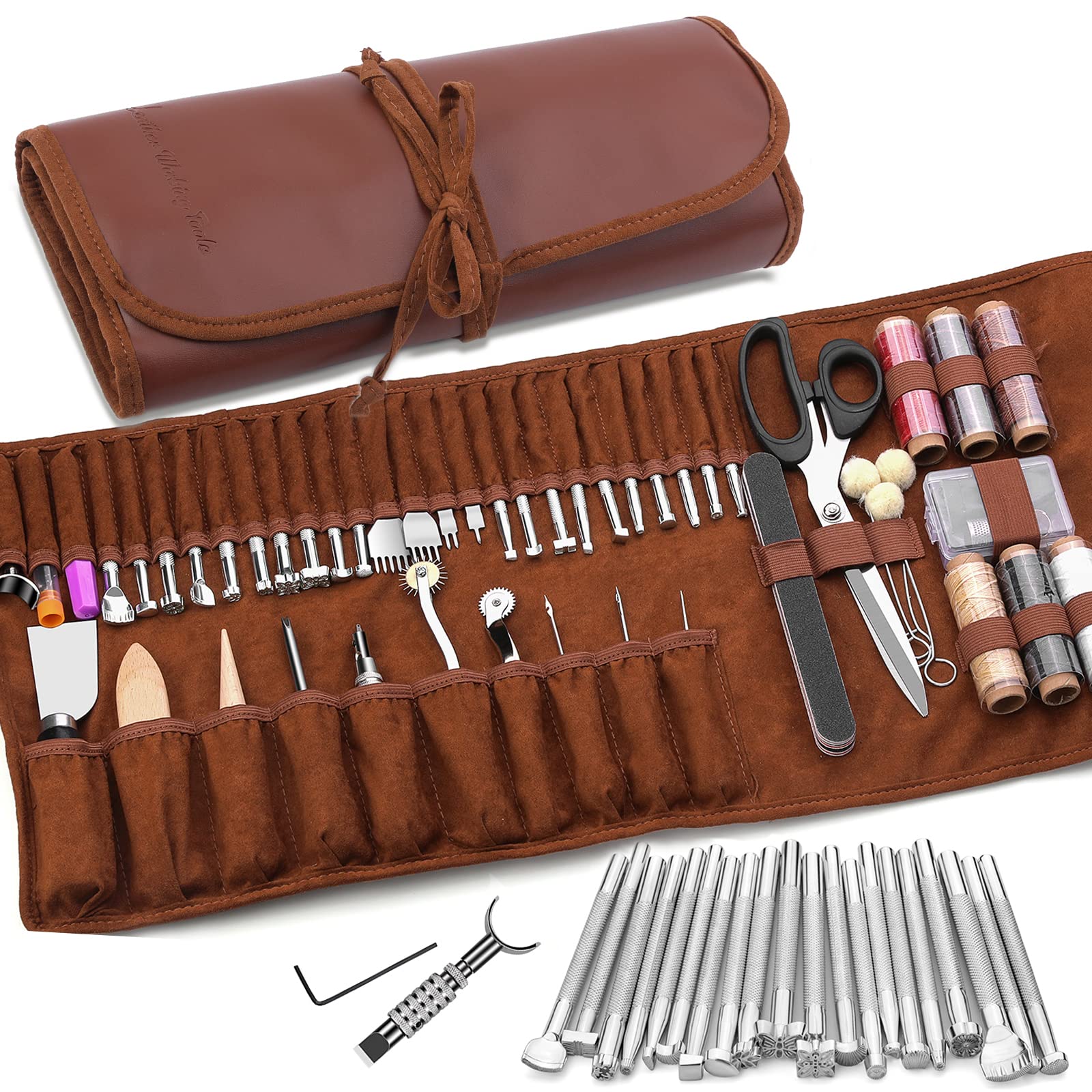 Photo 1 of TLKKUE Leather Working Tools Leather Craft Tools for Carving Stamping Sewing Punching Cutting with Custom Custom Storage Bag Professional Tooling Kit for Crafting, Repair & DIY Projects