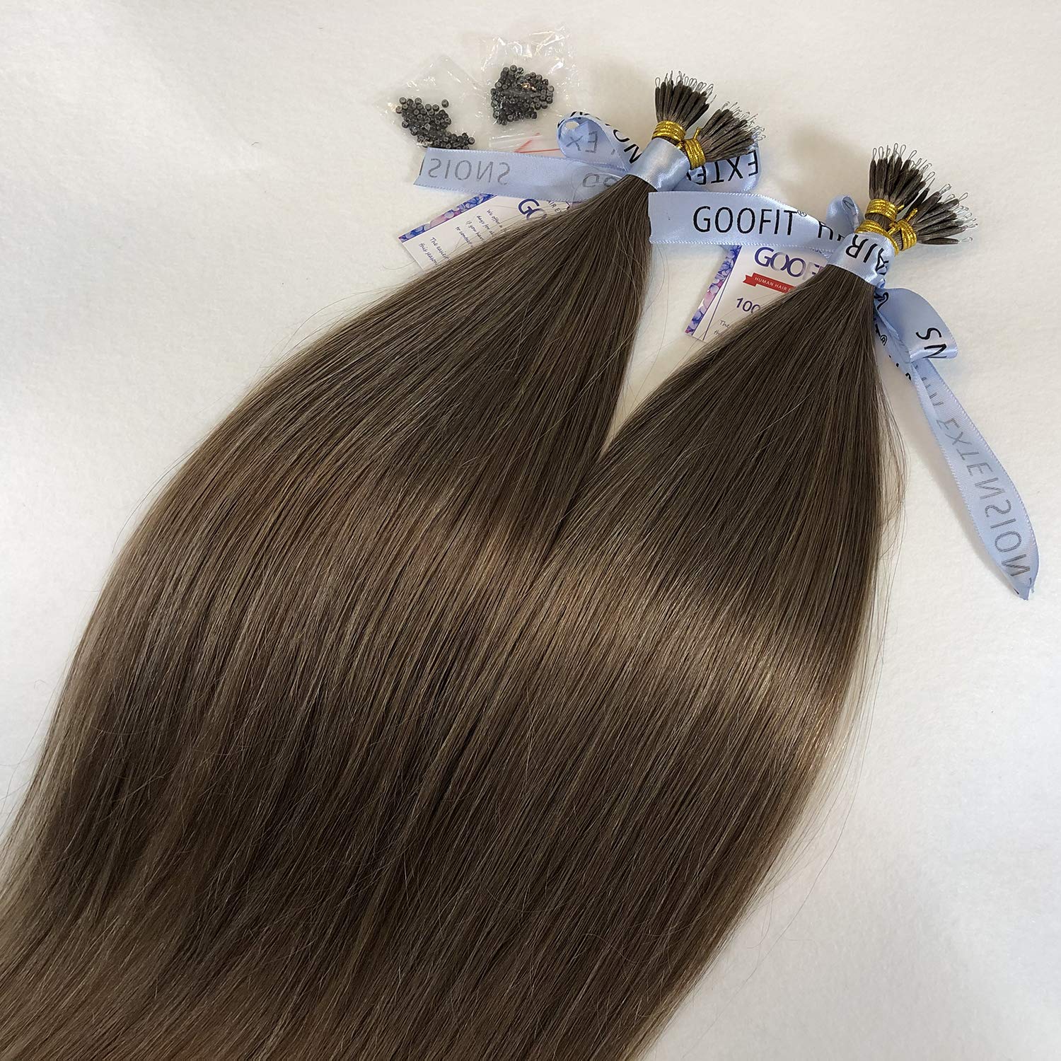 GOOFIT Nano Tip Hair Extensions Nano Beads Human Hair Remy Hair Nano Ring - 1g/s, 50s/pack - (20" #08 Chestnut Brown)