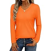 YUCOLEN Womens Long Sleeve Shirts V Neck Cotton T-Shirt Tops Solid Color Casual Breathable Basic Tee Tshirt