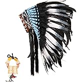 Ballinger Medium Native Feather Headdress and Choker for Men and Women,Halloween,Carnival,Role Play and Costume Parties