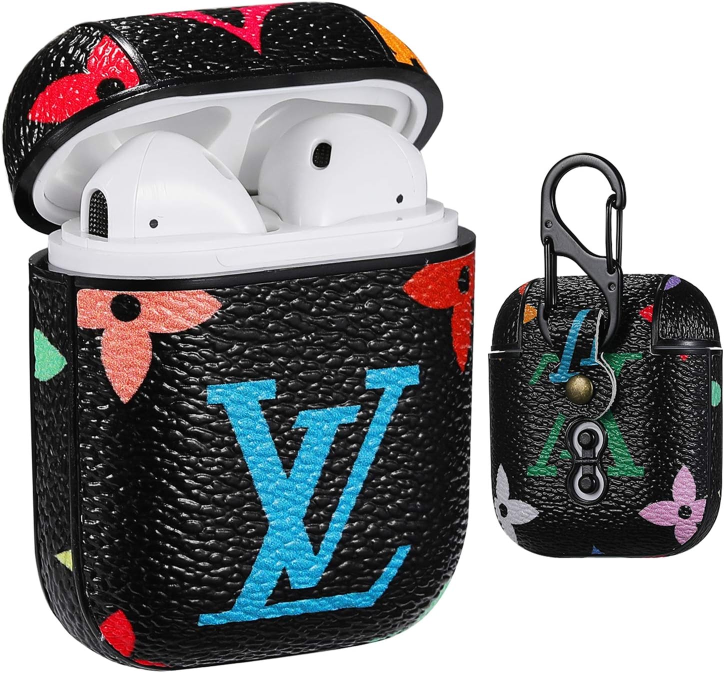 Gemfits Case Compatible with Airpods 1&2, Leather Luxury Classic Elegant Character Design Cover, Girls Ladies Men Women Stylish Fashion Chic Designer Skin Airpod, Cases for Air pods 3D Color Big Logo