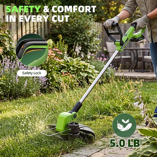 21V WEED WACKER CORDLESS & LAWN EDGER, 9000RPM ELECTRIC WEED EATER WITH 2X2.0AH BATTERY, 12″ AUTO LINE FEED STRING TRIMMER WITH 8 PCS SPOOLS, LIGHTWEIGHT EDGER LAWN TOOL FOR YARD, GREEN
