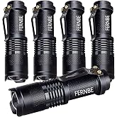 FERNBE 5 Pack SK-68 3 Modes Handheld Mini LED Flashlight | Torch Lamp 7w 300lm Adjustable Focus Zoomable Waterproof Light, with Belt Clip Flashlight for Gift,Camping