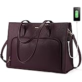 LOVEVOOK Laptop Bag for Women 15.6 inch Waterproof Work Tote Bag Briefcase with USB Charging Port PU Leather Computer Handbag Shoulder Bag Large Professional Teacher Bag for Travel Business School