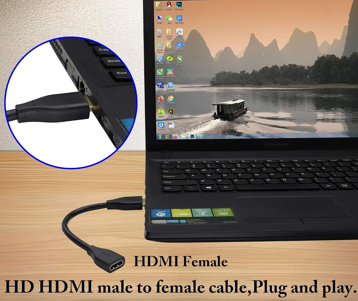 zdyCGTime 1080P 4k High Speed Ultra HD hdmi male cable,HDMI male to HDMI female adapter cable,Compatible with LCD TV,projector,set-top box,Xbox and other devices with HDMI interface.(20cm/2Pack) - Image 5