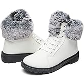 yegeyan Womens Snow Boots PU Winter Ankle Booties Fur Lined Anti-Slip Combat Boots